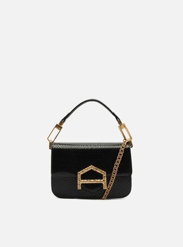 Arezzo — Bolsa Pequena Preta Couro Fecho Dourado Corrente