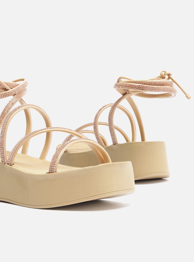 Sandália Dourada Strass Flatform Amarração Lulu