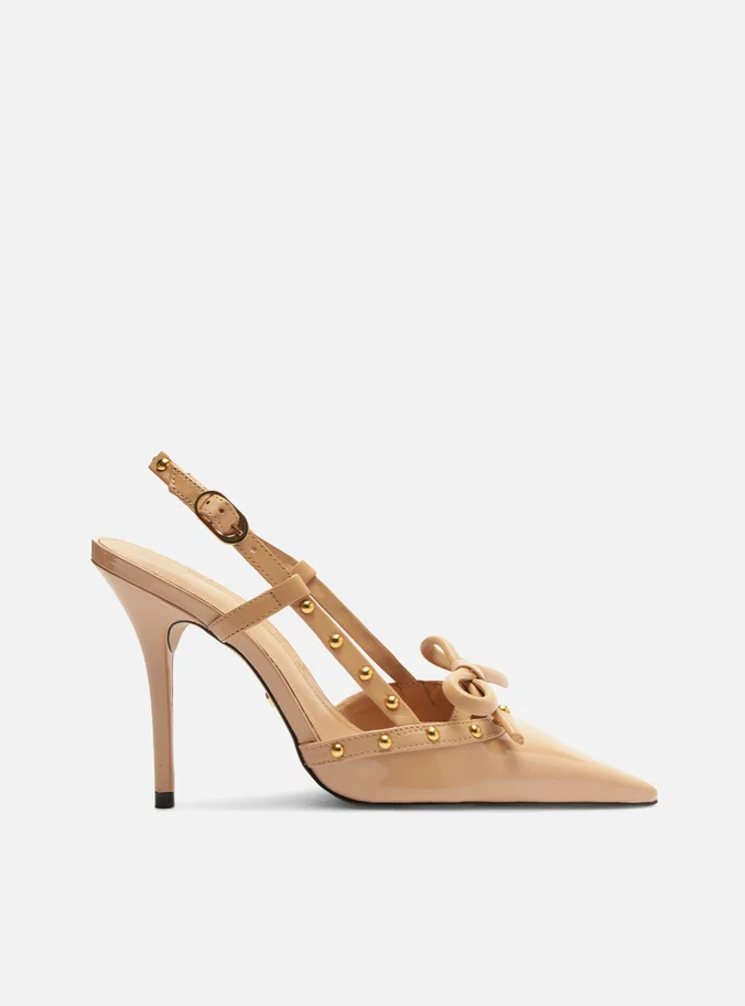 Scarpin Nude Verniz Slingback Salto Alto