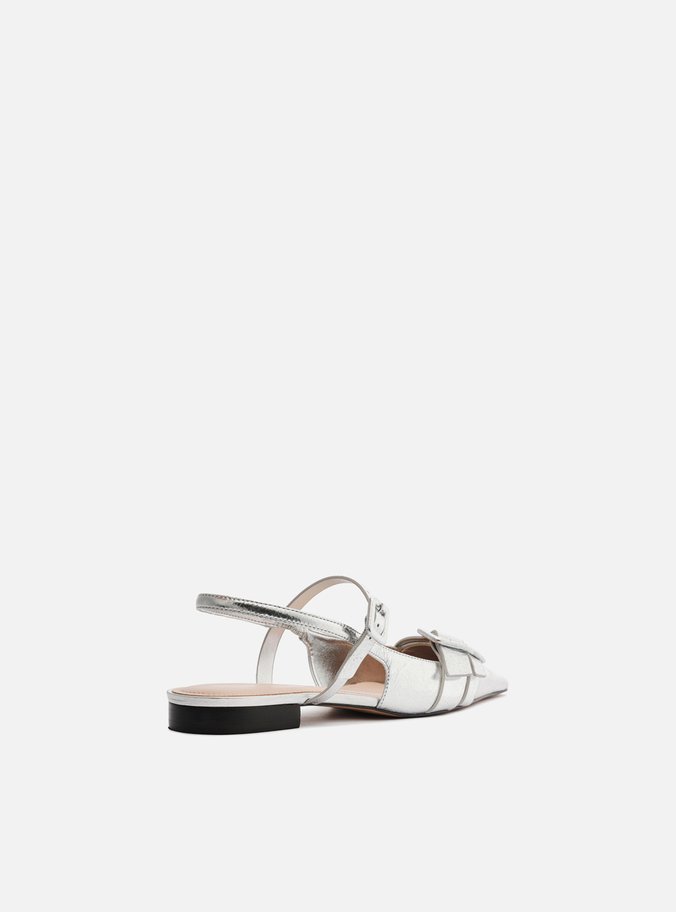 Sapatilha Prata Couro Slingback Fivelas
