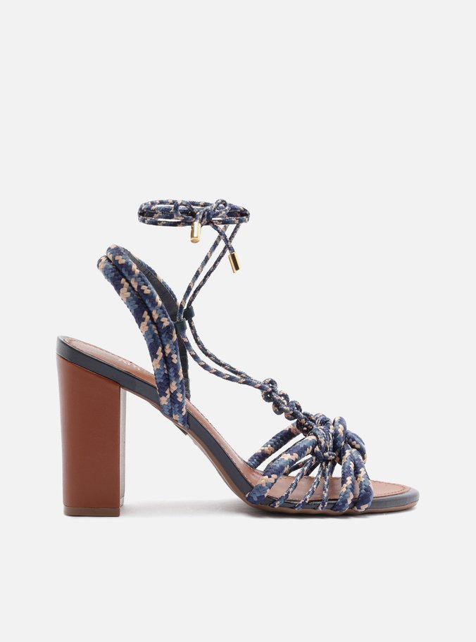 Sandália Azul Salto Bloco Amarração