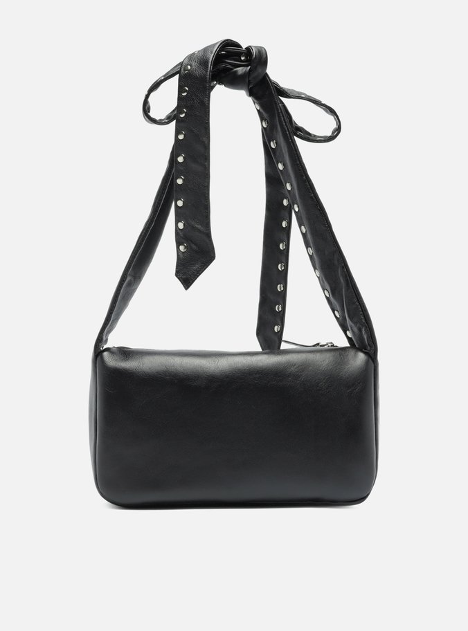 Bolsa Tiracolo Preta Couro Média Laço