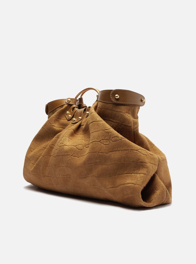Bolsa Tote Marrom Suede Croco Grande