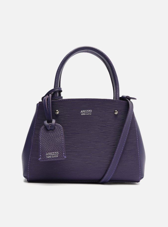 Bolsa Tote Couro Pequena Roxa Texturizada