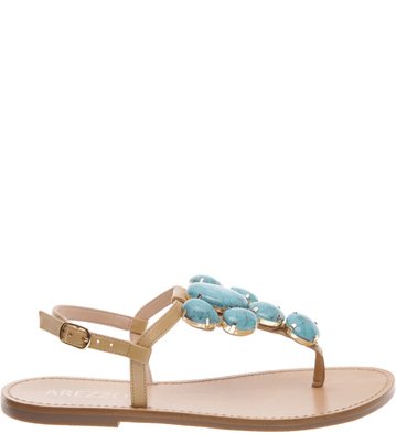Sandália Couro Pedras Verano Turquesa