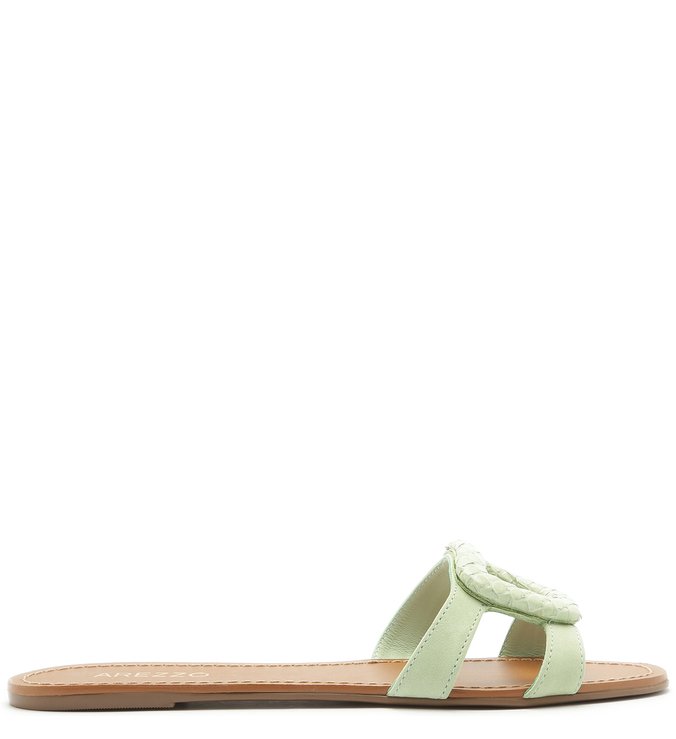 Sandália Rasteira Nobuck Fivela Bico Quadrado Baby Green
