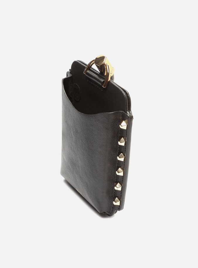 Bolsa Tiracolo Porta Celular Couro Preto Tachas