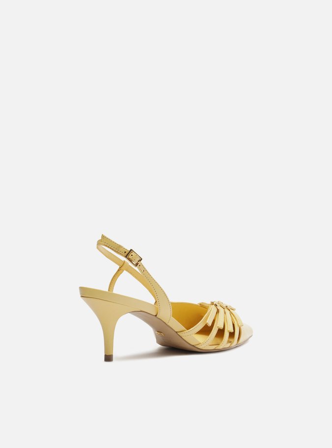 Scarpin Amarelo Couro Salto Kitten Tiras Fivelas