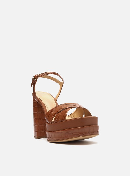 Sandália Marrom Croco Meia Pata Tiras