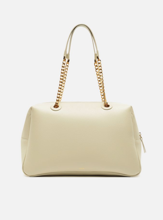Bolsa Bowling Branca Couro Grande Encaixe Metal
