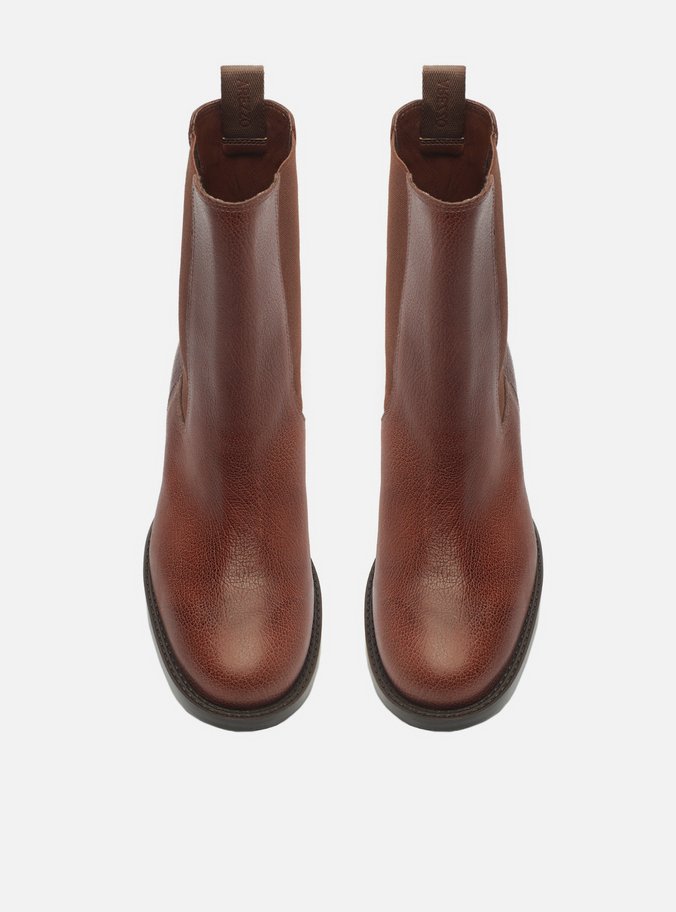 Bota Marrom Couro Cano Curto Elástico Fita