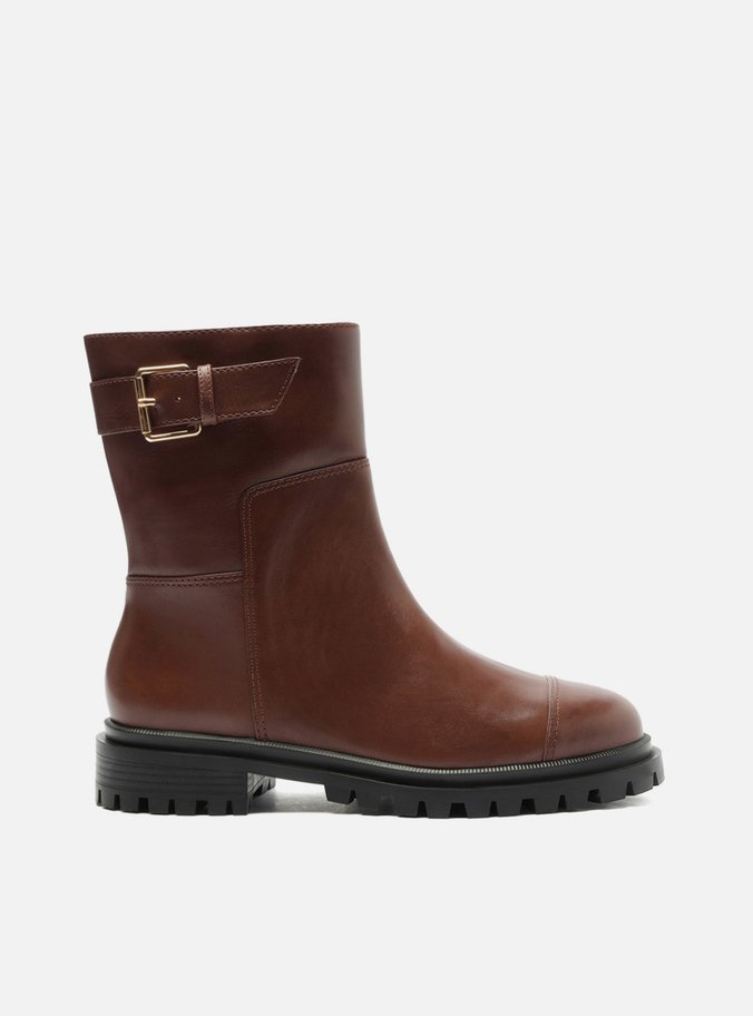 Bota Marrom Couro Cano Curto Tratorada Fivela