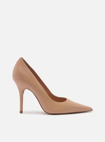 Scarpin Nude Couro Salto Alto Bico Fino Gigi