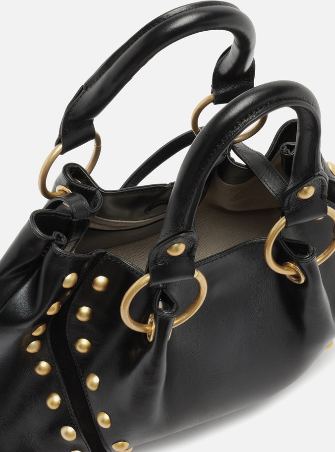 Bolsa Tote Preta Couro Média Rebites