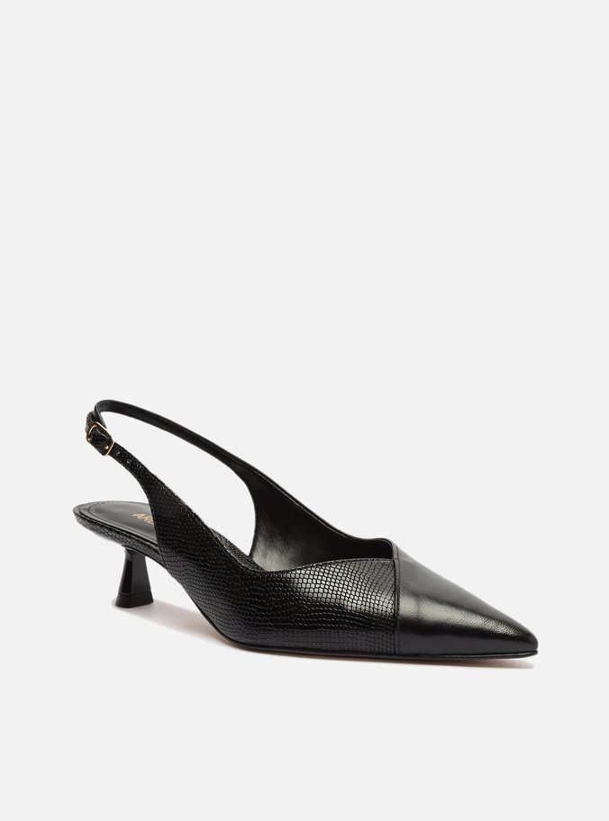 Scarpin Preto Snake Salto Taça Slingback