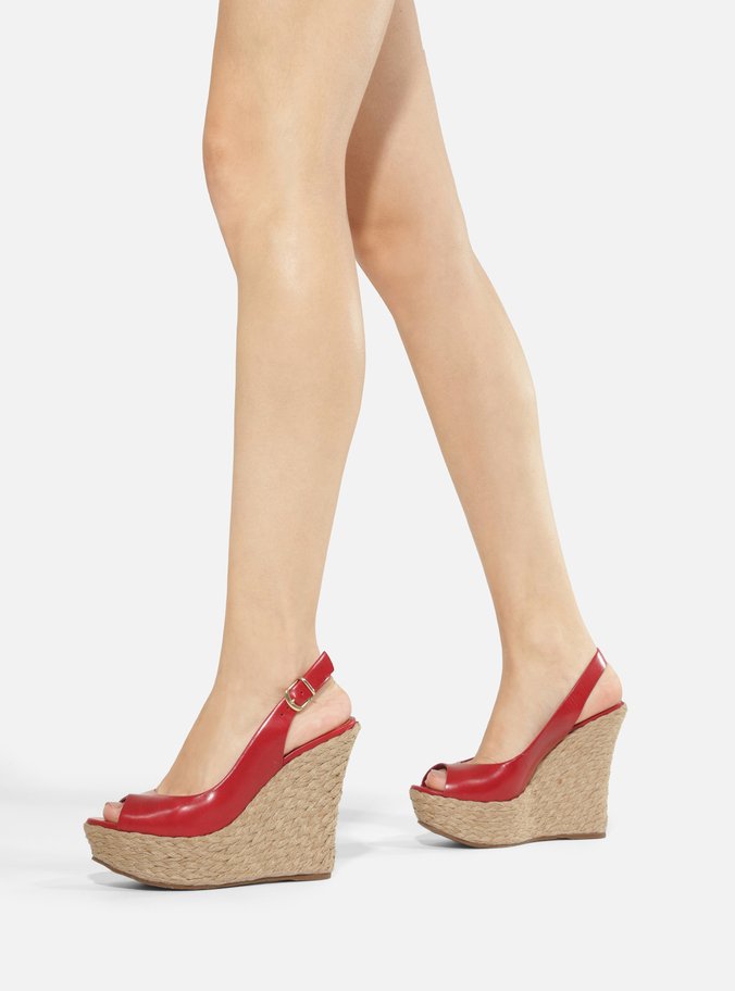 Sandália Vermelha Couro Plataforma Alta Peep Toe