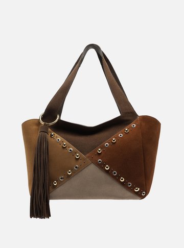 Bolsa Shopping Marrom Mix Couro Becca Grande