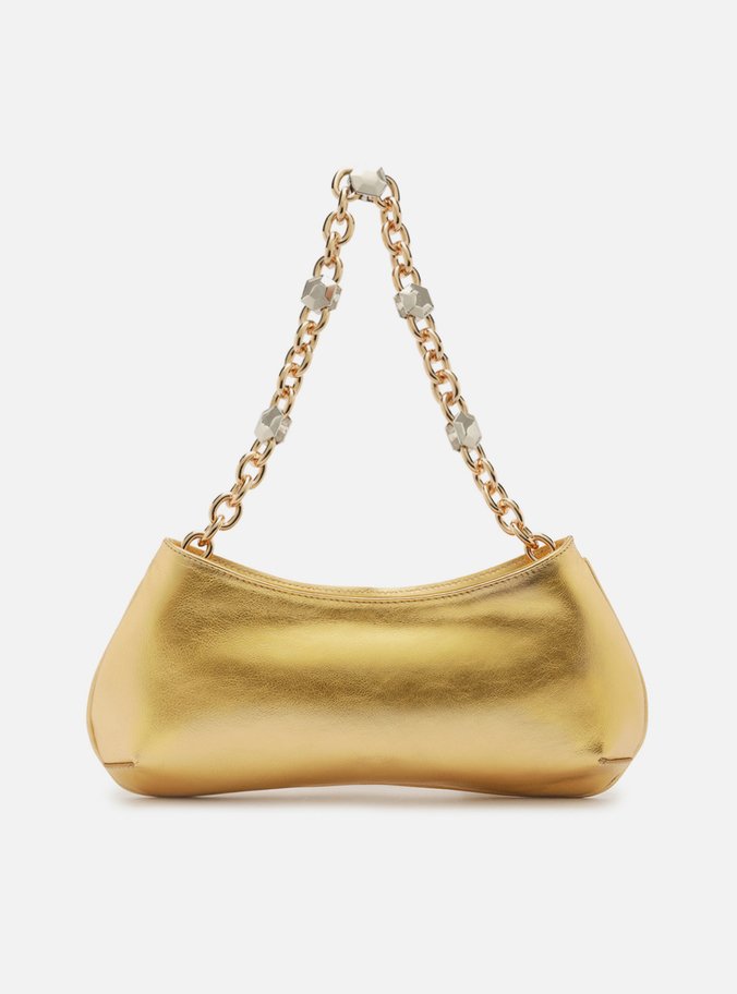 Bolsa Baguete Dourada Couro Média Corrente