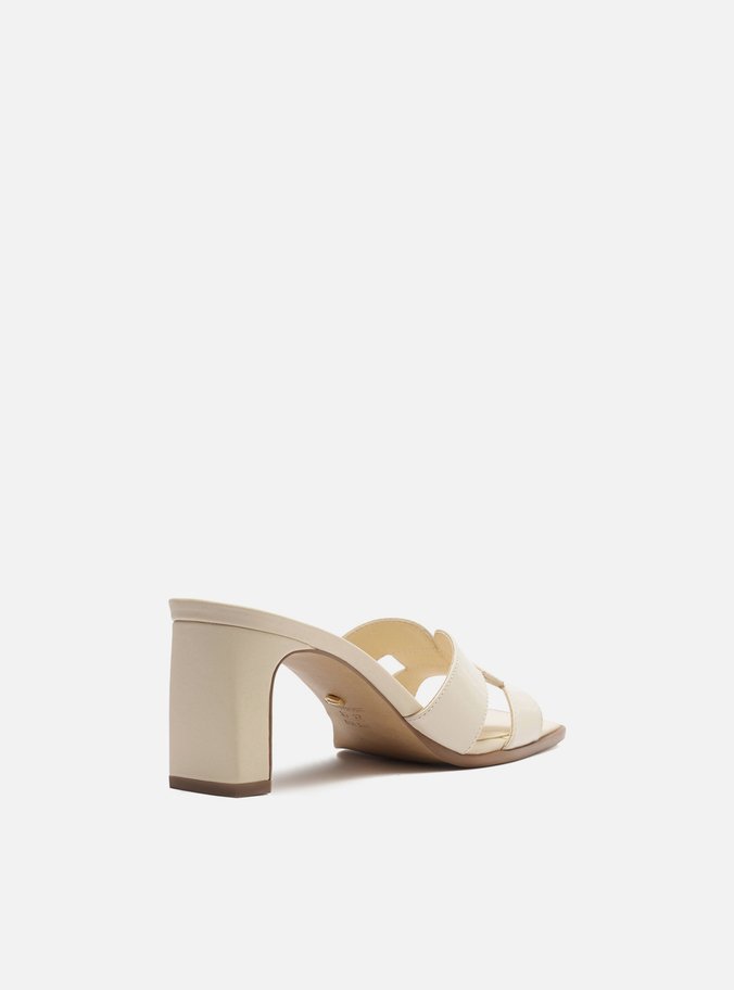 Mule Branco Couro Bico Quadrado Tira Vazada