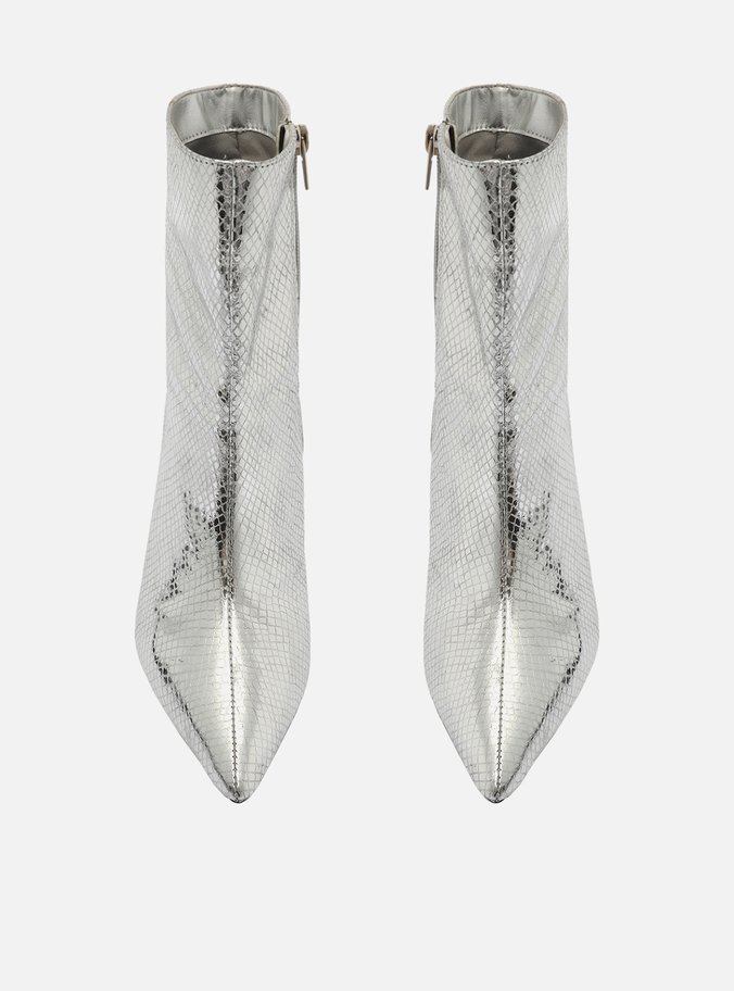Bota Prateada Snake Cano Médio Salto Fino
