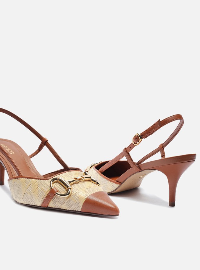 Scarpin Bege Tramado Monograma Slingback