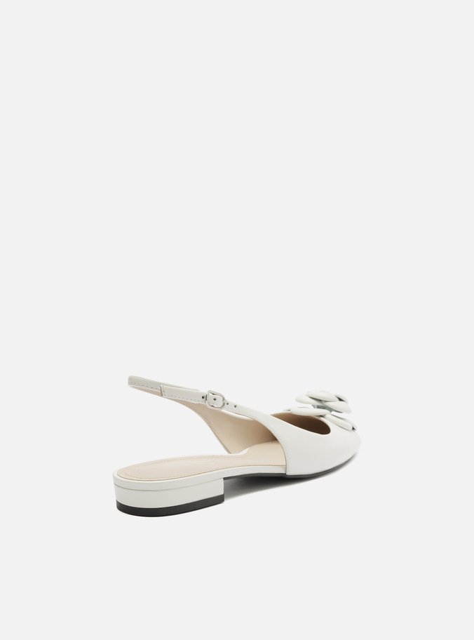 Sapatilha Branca Couro Slingback Flor