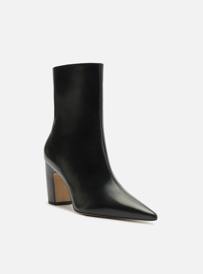 Bota Preta Couro Cano Médio Bico Fino Zíper
