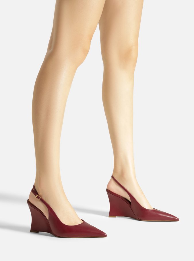 Scarpin Bordô Couro Salto Alto Anabela Slingback