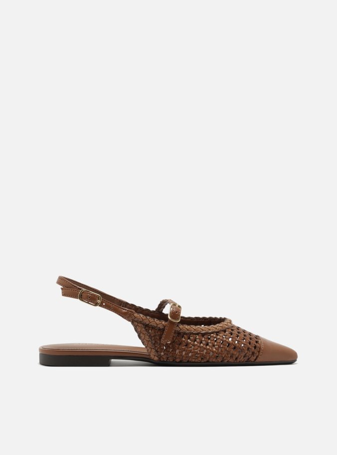 Sapatilha Marrom Tressê Slingback Bico Fino