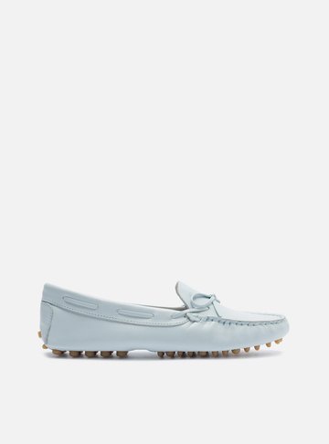 Mocassim Azul Couro Sola Emborrachada Retrô