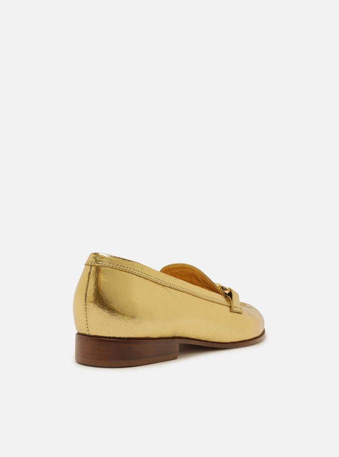 Mocassim Dourado Couro Bridão Dourado