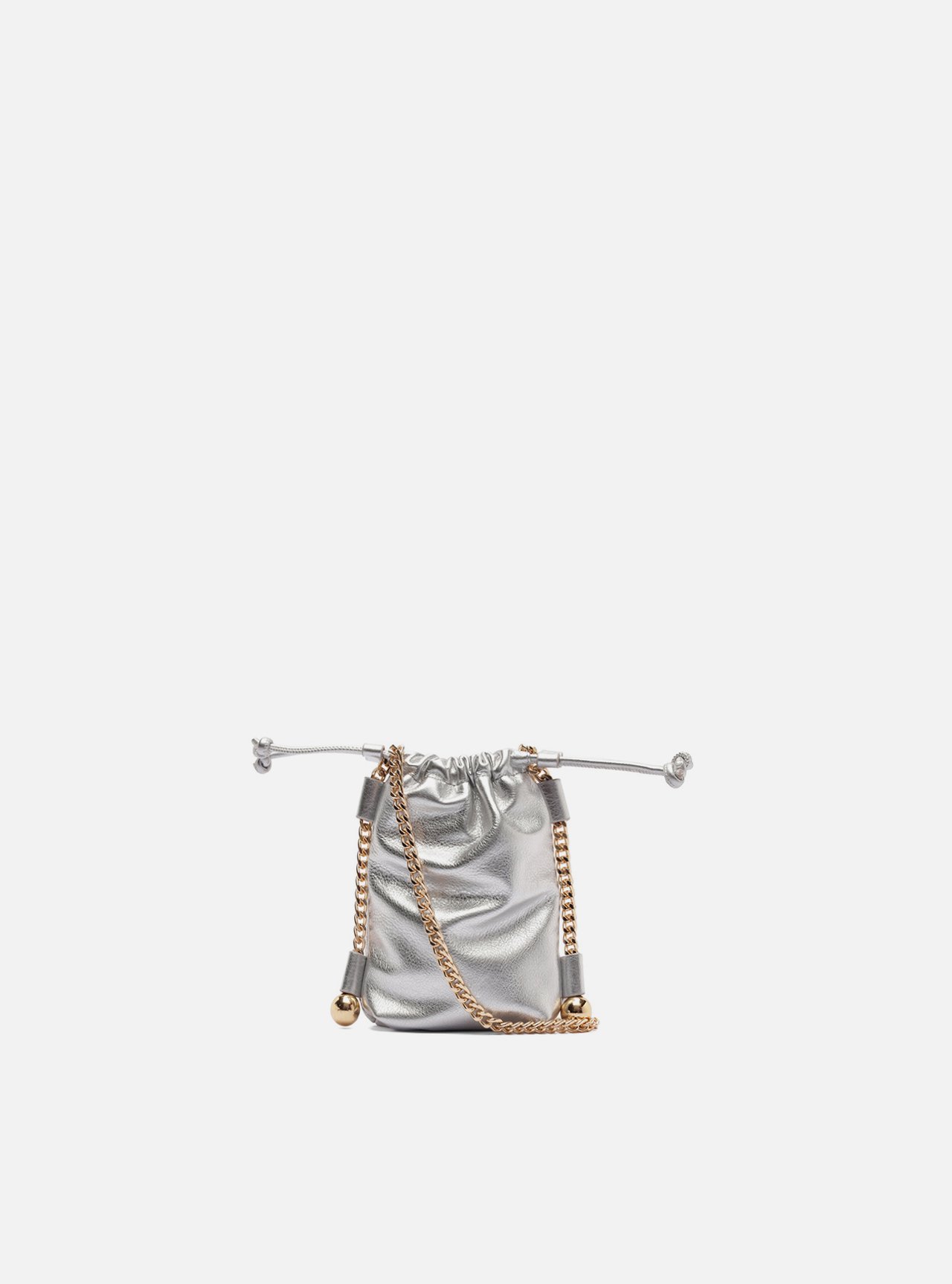 Mini Bag Prata Couro Porta-Celular Corrente Esferas — foto 3