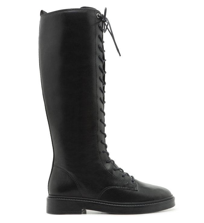 Bota de Couro Cano Longo Preta Salto Bloco