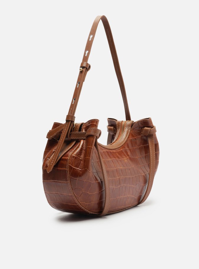 Bolsa Tiracolo Marrom Couro Croco Média