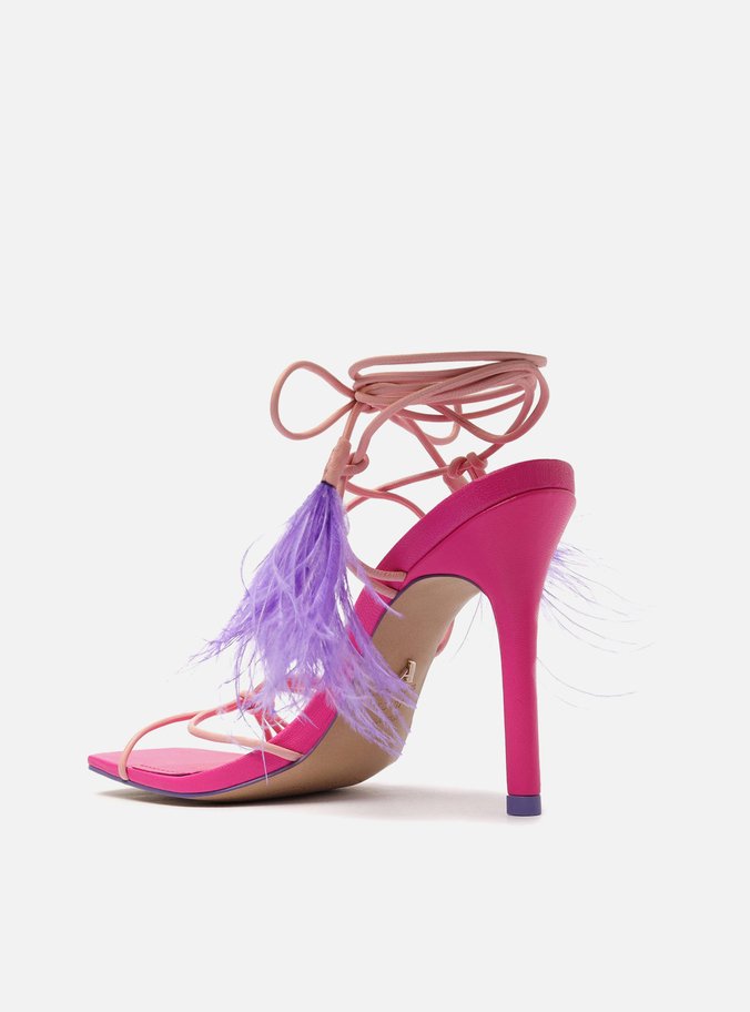 Sandália Rosa Salto Fino Plumas Vicky
