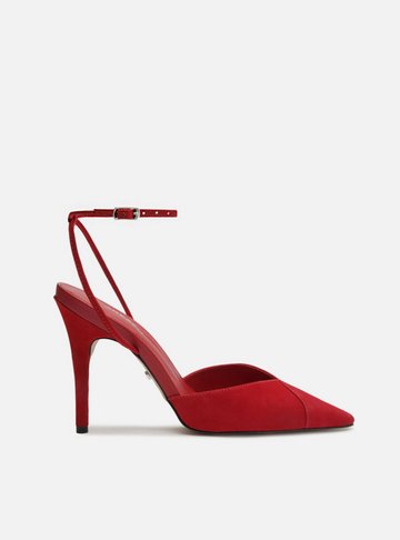 Scarpin Vermelho Nobuck Salto Alto Aberto