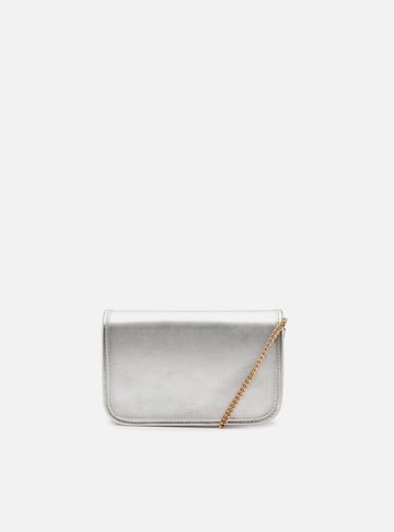 Bolsa Tiracolo Prata Couro Pequena Corrente