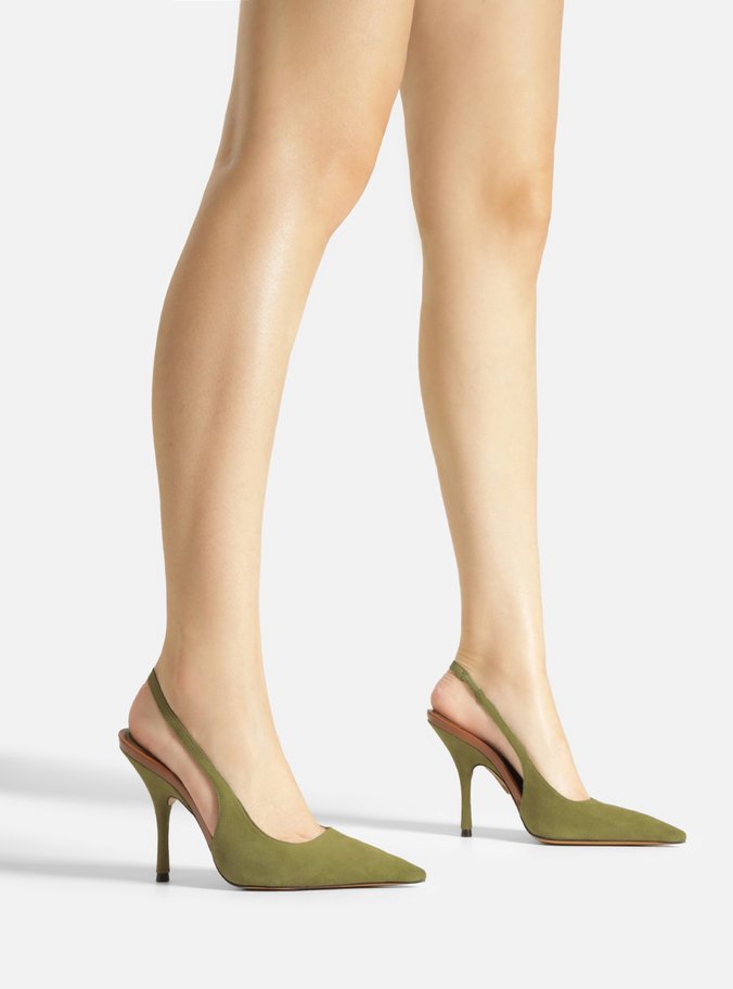 Scarpin Verde Acamurçado Slingback Salto Alto