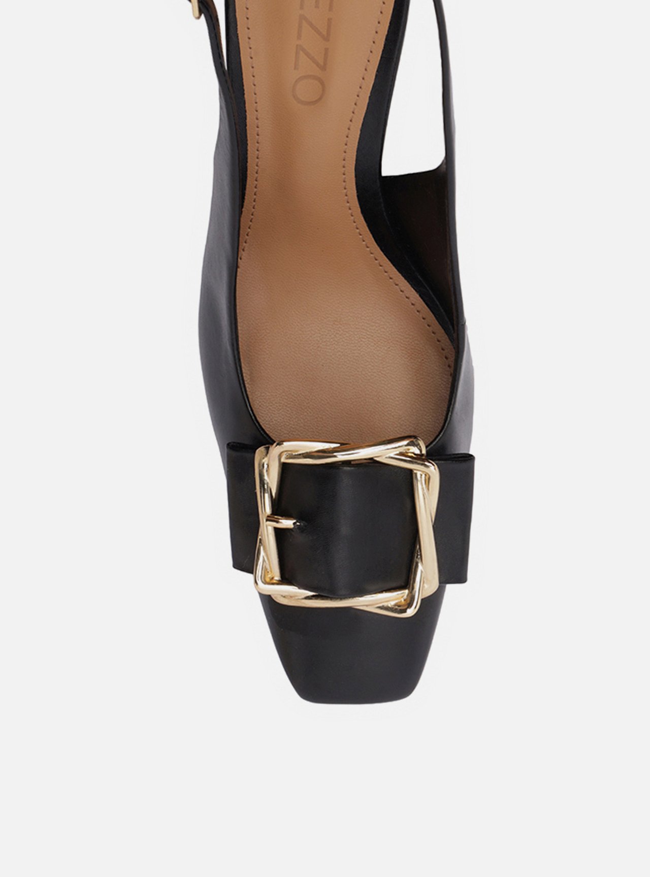 Scarpin Preto Couro Slingback Salto Alto Fivela — foto 5
