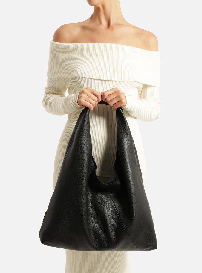 Bolsa Hobo Preta Couro Grande Pouch
