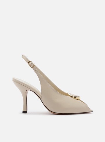 Peep Toe Branco Couro Salto Alto Slingback