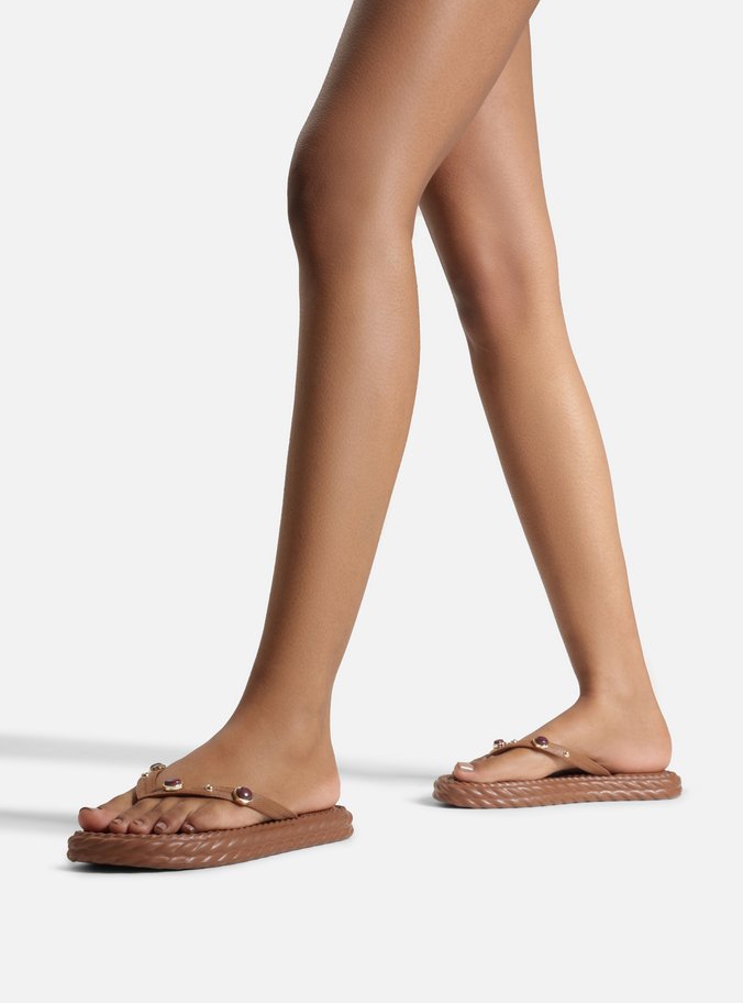Chinelo Marrom Marrocos Pedras Flip Flop