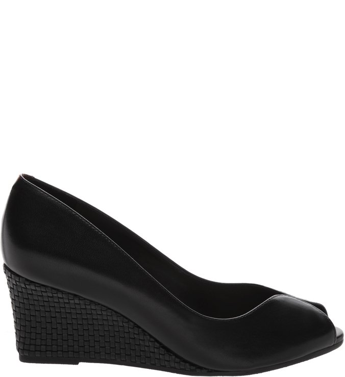 Peep-toe Couro Anabela Cork Preta