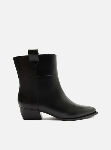 Bota Preta Couro Cano Curto Salto Bloco