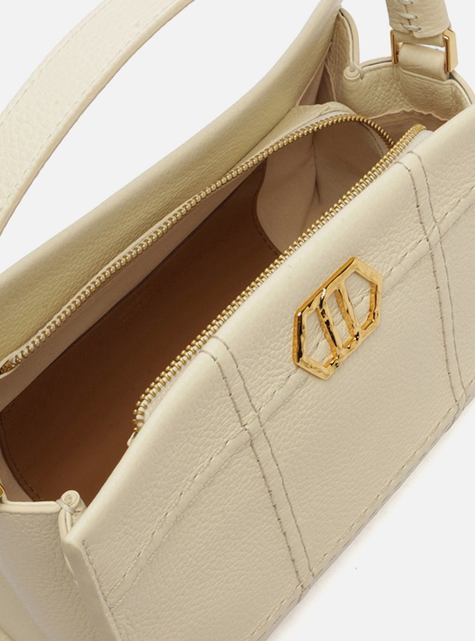 Bolsa Tote Off-White Couro Grande Retangular Costuras