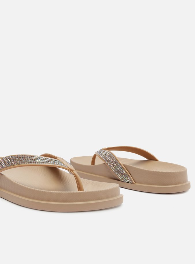 Chinelo de Dedo Bege Strass Lara Brizza