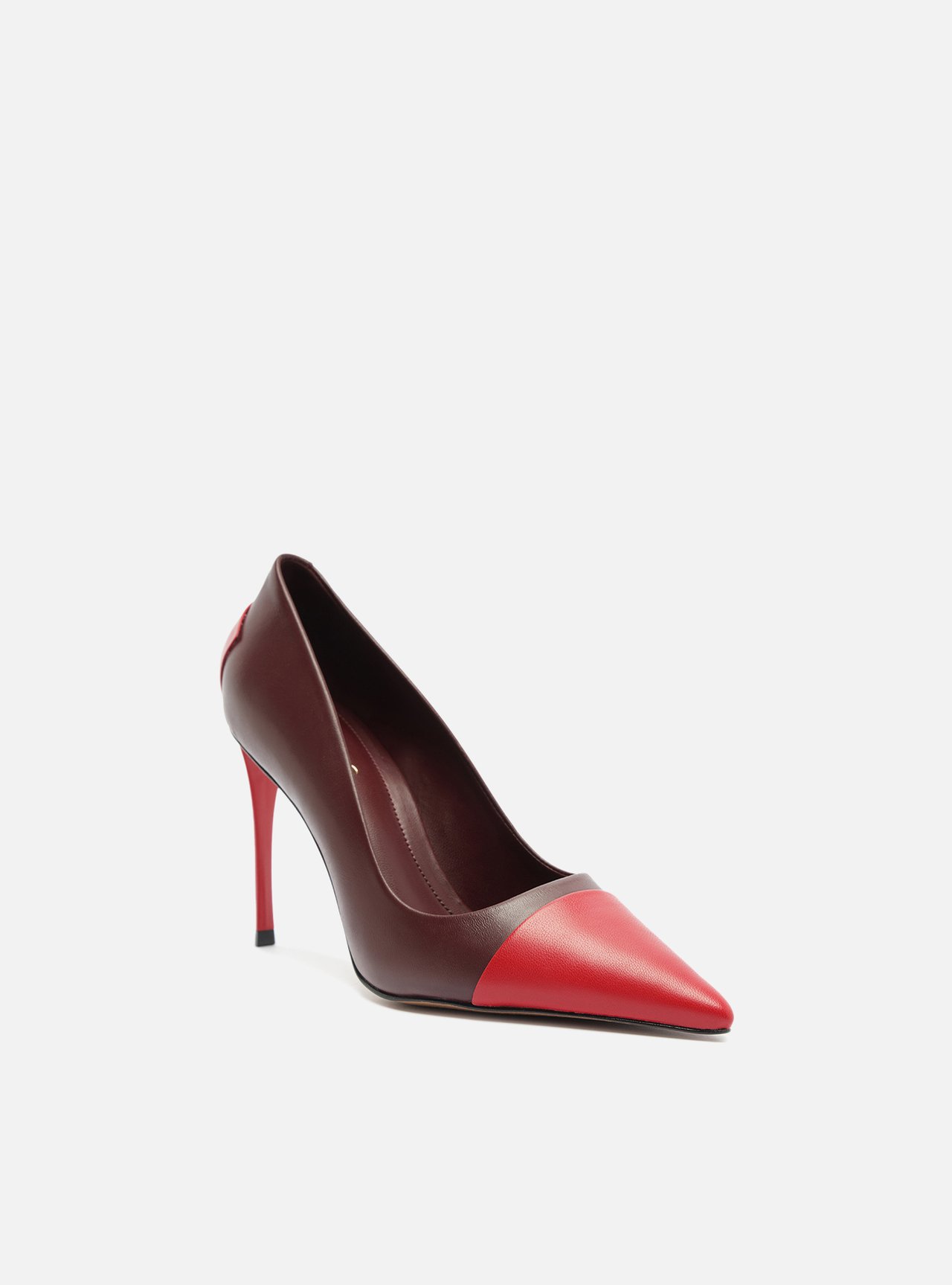 Scarpin Vermelho Couro Salto Fino Bico Fino Cap Toe — foto 2