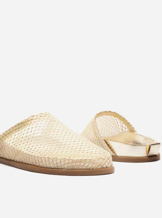 Clog Sabot Tela Natural Dourada