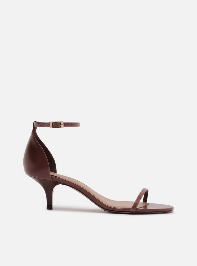 Sandália Marrom Couro Salto Fino