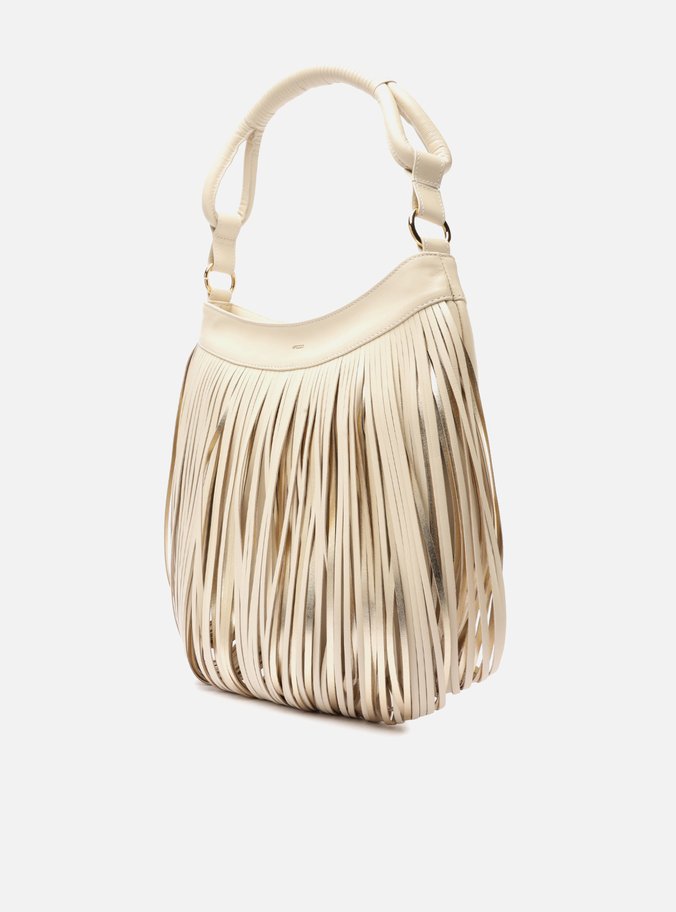 Bolsa Hobo Off-White Couro Média Franjas Metalizada